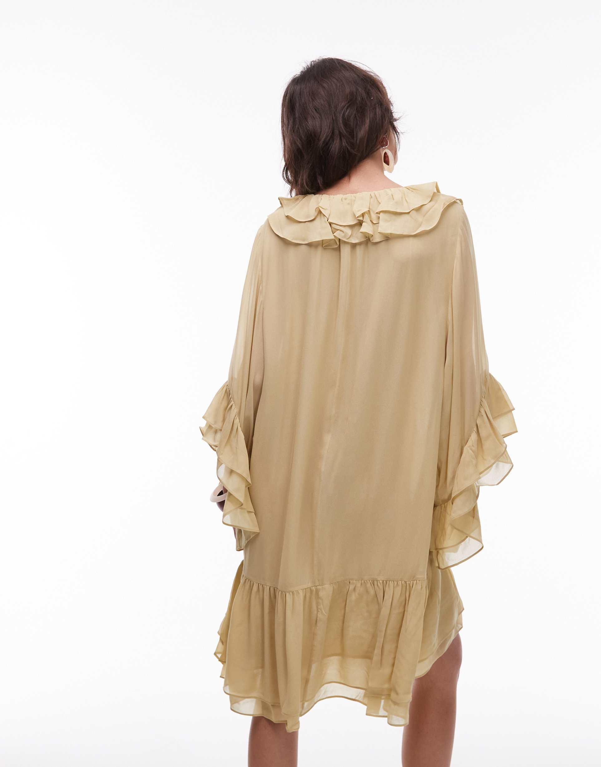 & other stories sheer chiffon mini dress with ruffles and tiered hem in light beige