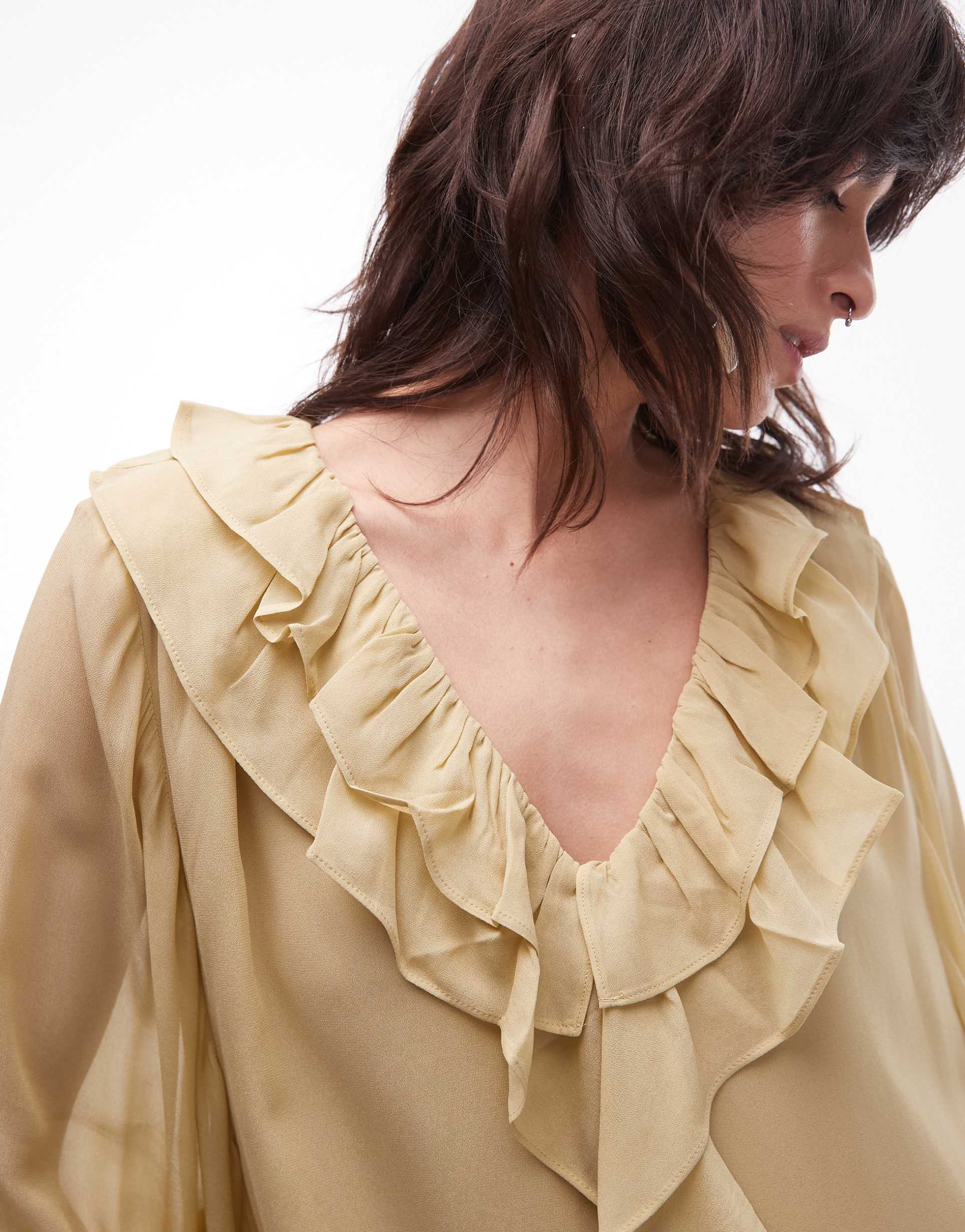 & other stories sheer chiffon mini dress with ruffles and tiered hem in light beige
