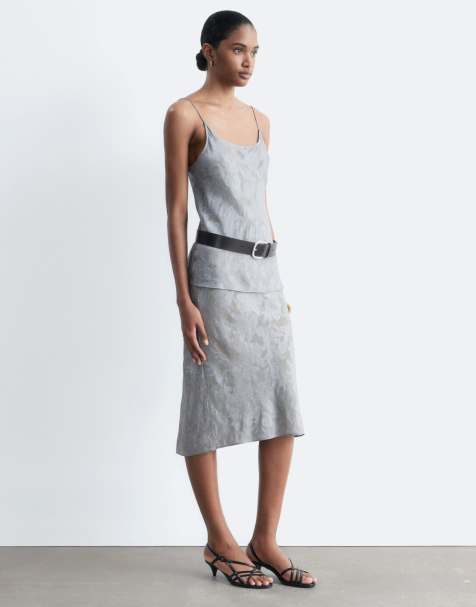 & Other Stories sheer devore knee length skirt in gray - view 1