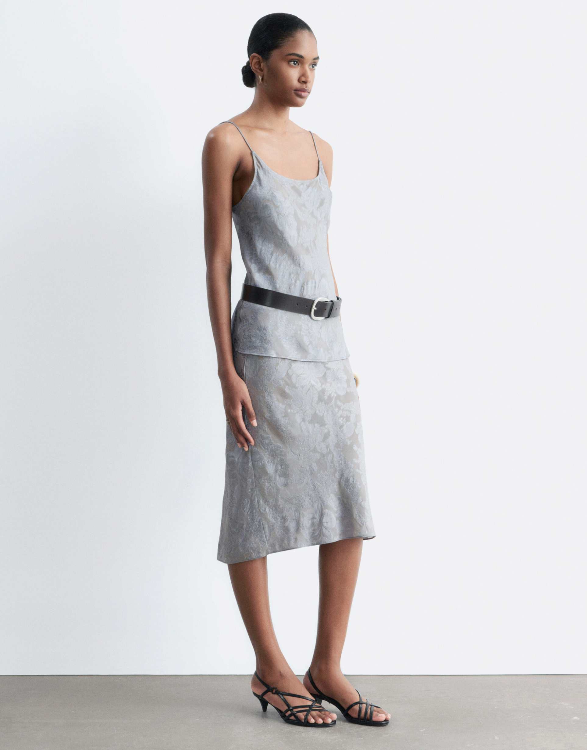 & other stories sheer devore knee length skirt in gray