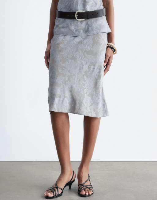 & Other Stories sheer devoree knee length skirt in grey , 2 of 3