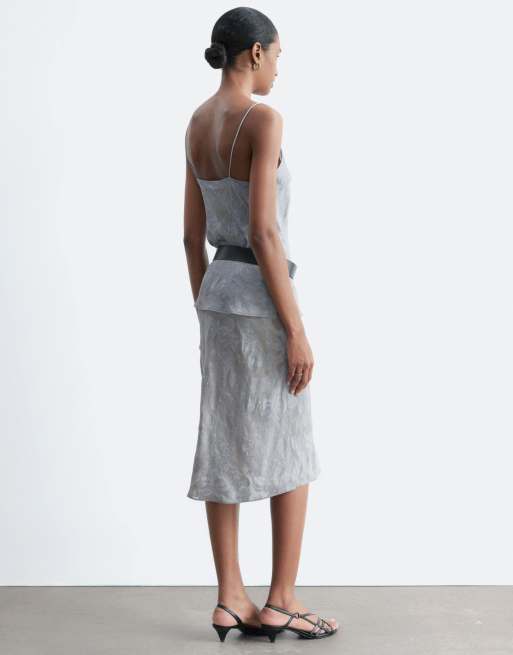 & Other Stories sheer devoree knee length skirt in grey , 3 of 3