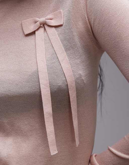 & Other Stories sheer fine knit sweater with bow detail in pink