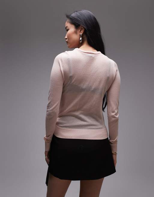 & Other Stories sheer fine knit sweater with bow detail in pink