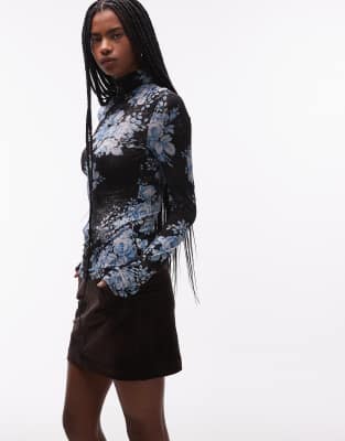 & Other Stories Sheer Floral Printed High Neck Top In Black