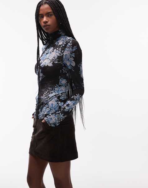 & Other Stories sheer floral printed high neck top in black - view 1