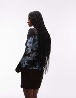 & Other Stories Sheer Floral Printed High Neck Top In Black