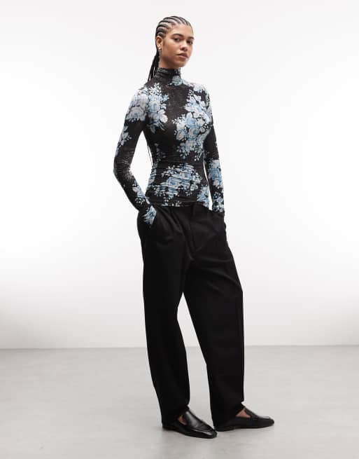 & Other Stories sheer floral printed high neck top in black, 2 of 4