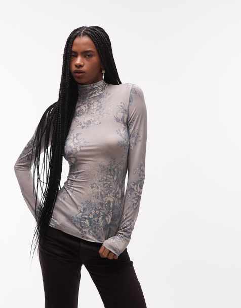 & Other Stories sheer floral printed high neck top in grey - view 1
