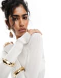 [Other Stories] & Other Stories sheer knitted v neck long sleeve top in white M Soft White