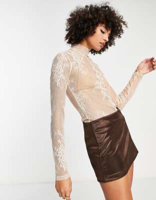 & Other Stories sheer lace high neck top in beige | ASOS