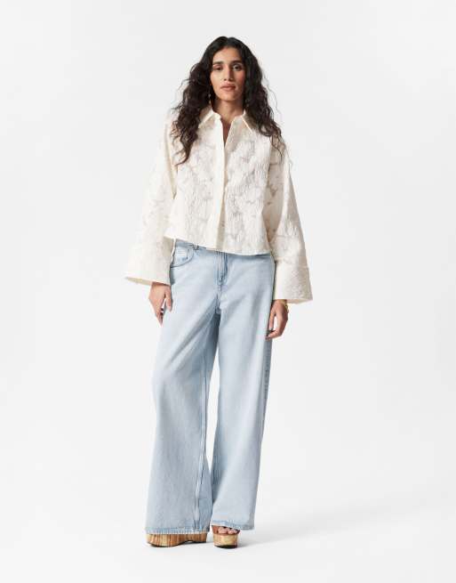 & Other Stories sheer lace jacquard shirt in white - part of a set, 3 of 4