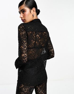 & Other Stories sheer lace long sleeve shirt in black - part of a set