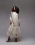 [Other Stories] & Other Stories sheer lace maxi dress with ruffles and tiered volume hem in cream-White M CREAM
