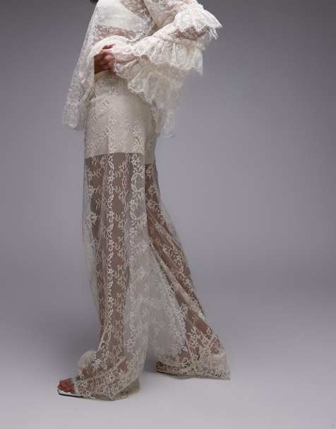 & Other Stories sheer lace pants with scallop hem and fitted hotpants in off white - view 1