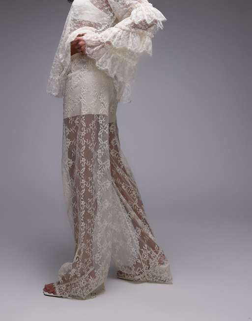 & Other Stories sheer lace pants with scalloped hem and fitted micro shorts  in off white | ASOS