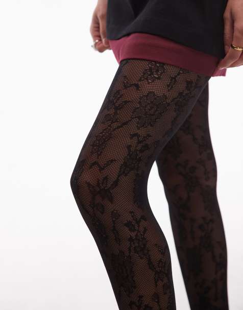 & Other Stories sheer lace print tights in black - view 1