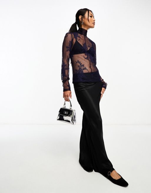  Other Stories co-ord sheer lace flared trousers in black