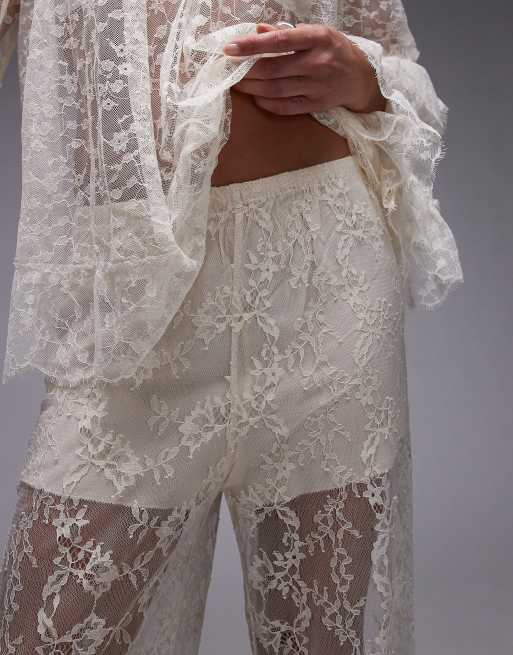 & Other Stories sheer lace trousers with scallop hem and fitted hotpants in off white, 4 of 5