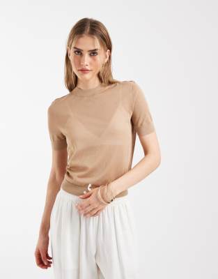 & Other Stories Sheer Lightweight Knit Top In Brown