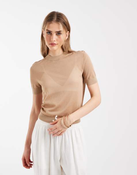 & Other Stories sheer lightweight knit top in beige - view 1