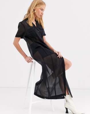 sheer black midi dress