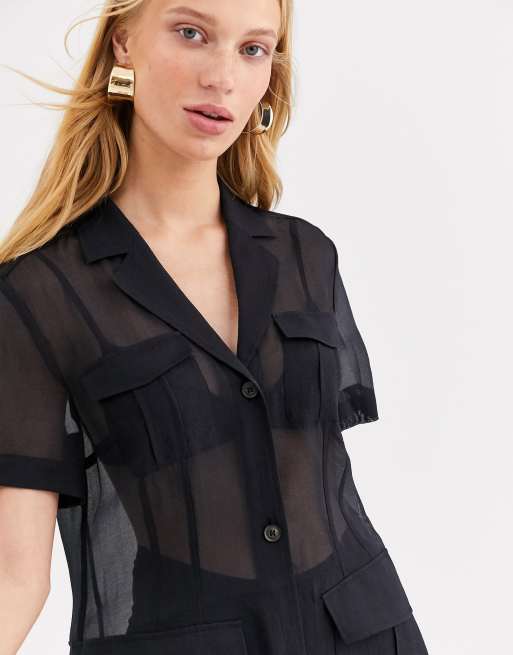  Other Stories sheer pocket-detail midi dress in black