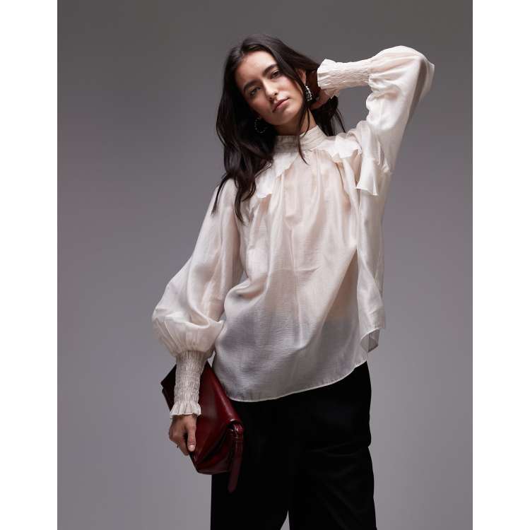 & Other Stories sheer volume blouse with frill detail in