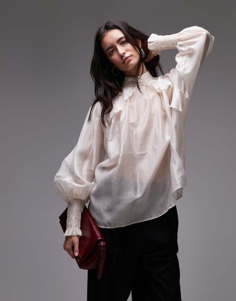 & Other Stories sheer volume blouse with frill detail in white
