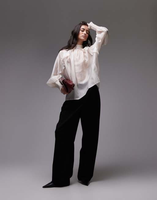 & Other Stories sheer volume blouse with frill detail in