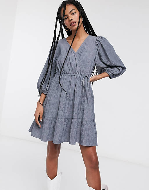 & Other Stories shirred mini wrap dress in blue | ASOS