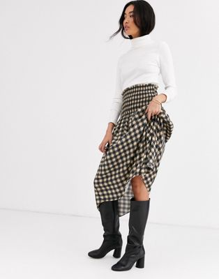 & Other Stories shirred waist midi skirt in check print | ASOS