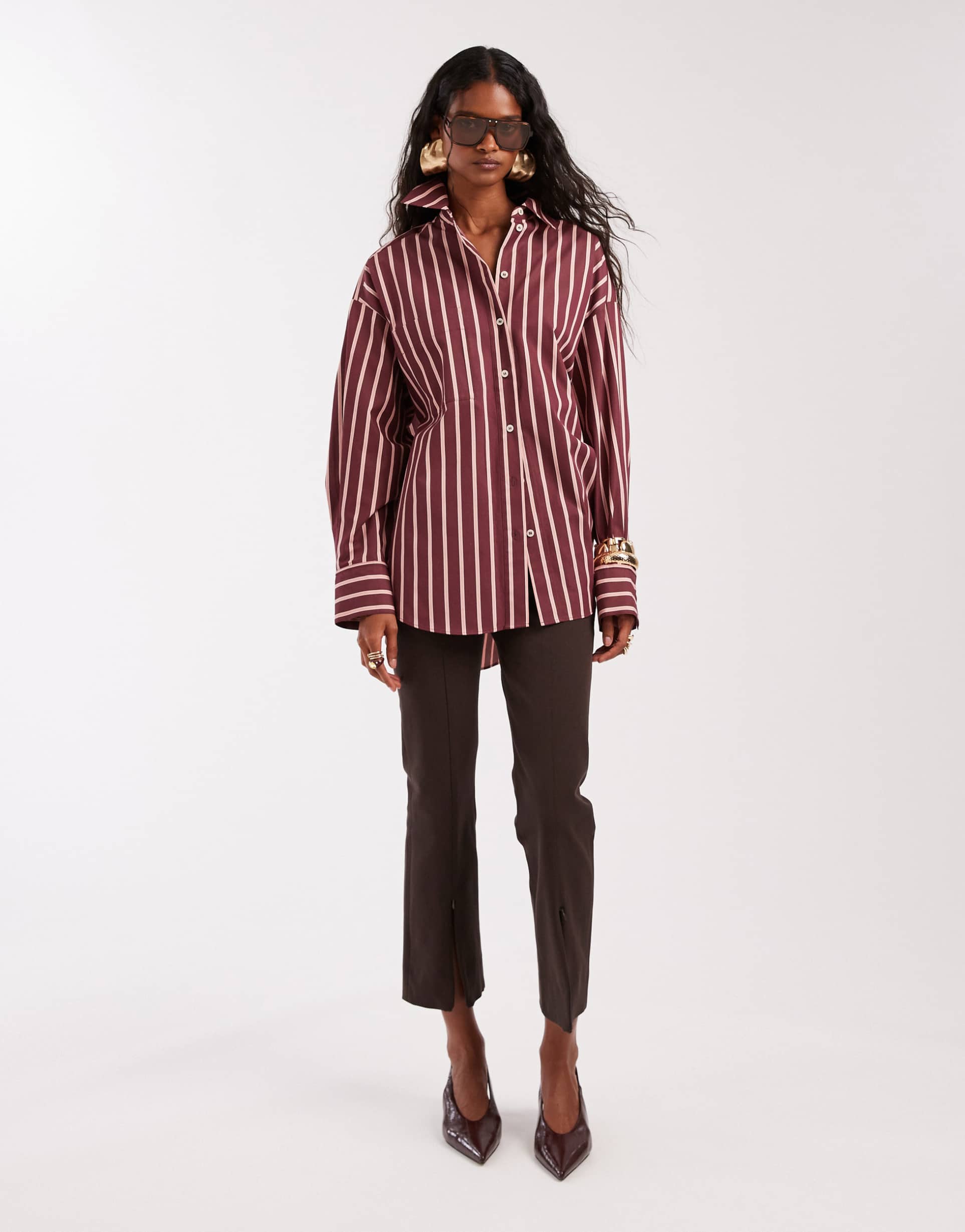 & other stories shirt in burgundy stripe