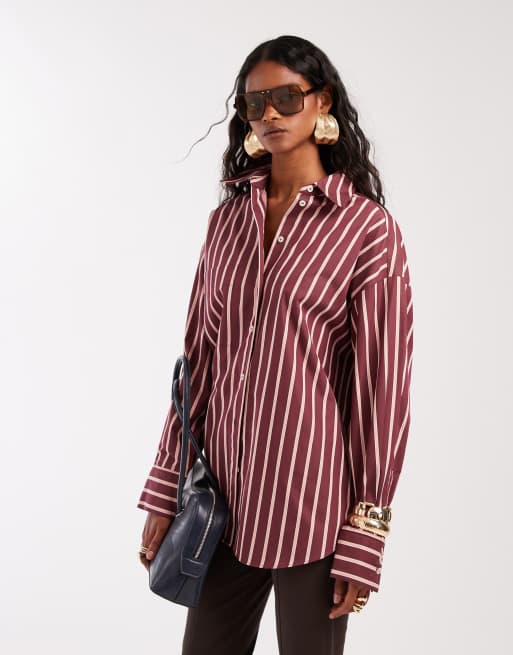 & Other Stories shirt in burgundy stripes