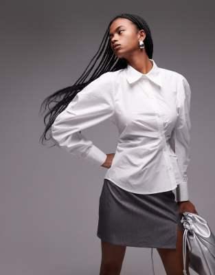 & Other Stories shirt with asymmetric button front with volume sleeves in white