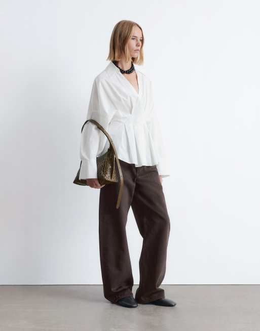 & Other Stories shirt with cinch waist and volume sleeves in white, 4 of 4
