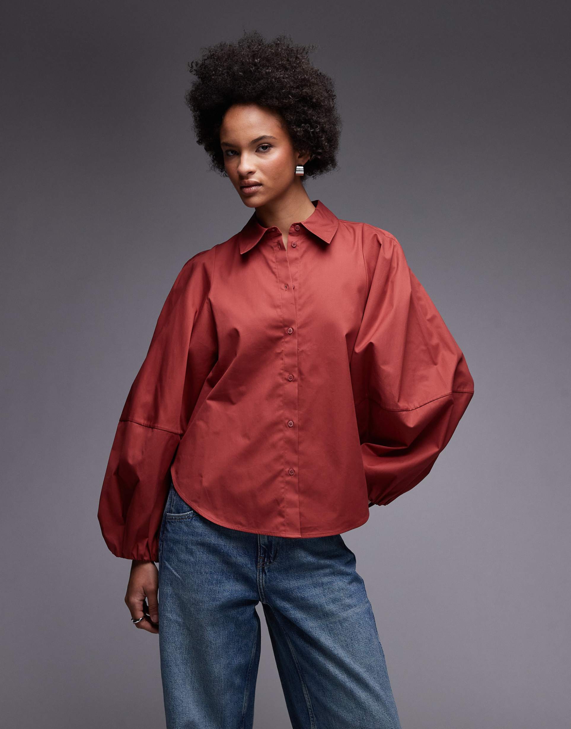& other stories shirt with volume sleeves in burgundy wine