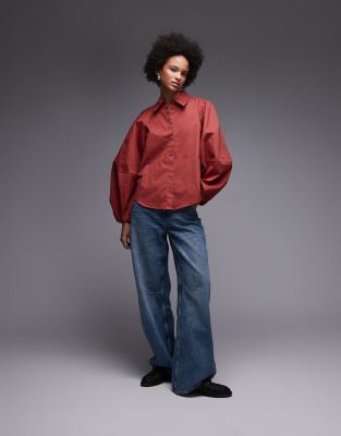 & Other Stories Shirt With Volume Sleeves In Burgundy