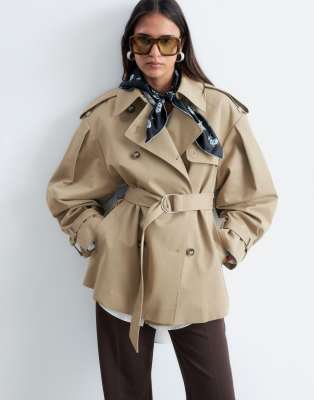 & Other Stories Short Cotton Belted Trench Coat In Neutral