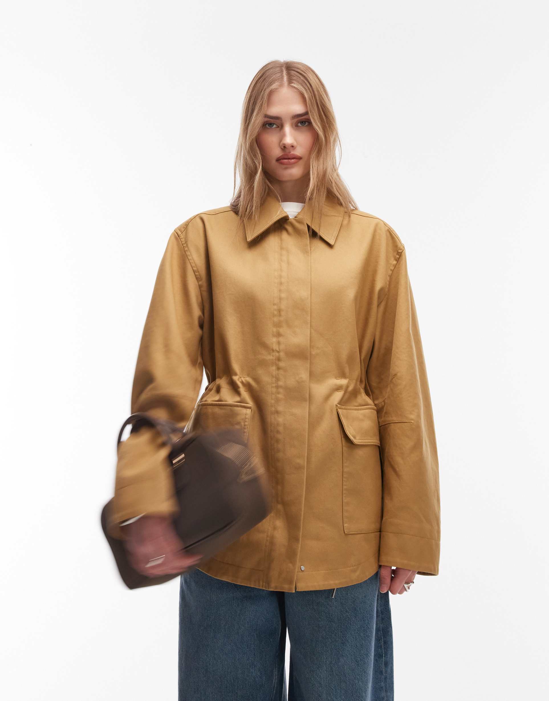 & other stories short cotton trench jacket with cinched waist in mustard
