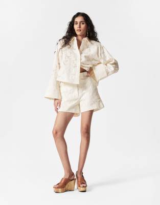 Short d'ensemble en dentelle effet jacquard - Blanc cassé 44
