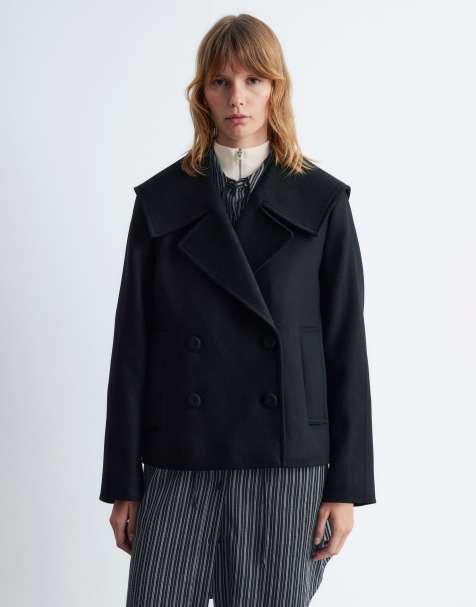 & Other Stories short peacoat with strapped cuffs in black - view 1