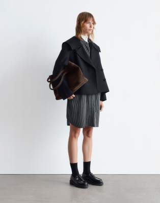 & Other Stories Short Peacoat With Strapped Cuffs In Black