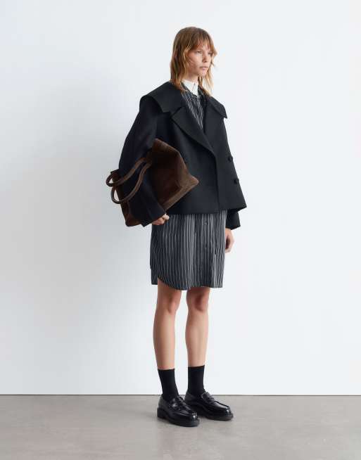 & Other Stories short peacoat with strapped cuffs in black
