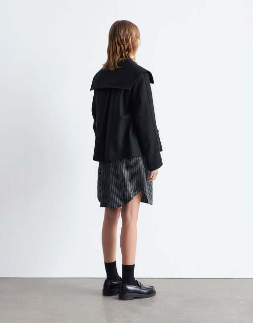 & Other Stories short peacoat with strapped cuffs in black