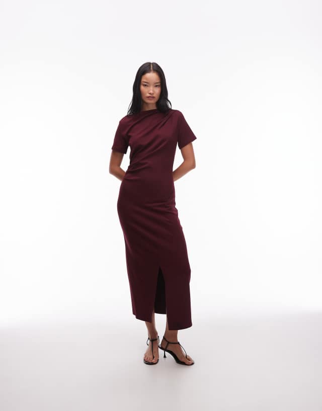 burgundy half sleeve dress & Other Stories short drape twist midaxi with front split in Red Dress with Black festivalcollection defining a sleek silhouette Color:Daiquiri Green