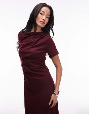 & Other Stories Short Sleeve Drape Twist Midaxi Dress With Front Split In Red