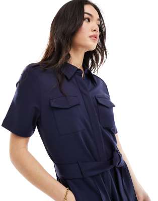 & Other Stories short sleeve jersey jumpsuit with patch pockets and tie  waist in dark blue