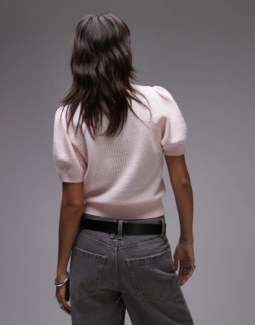 & Other Stories short sleeve knit top in pink with scalloped edge neckline, 2 of 4