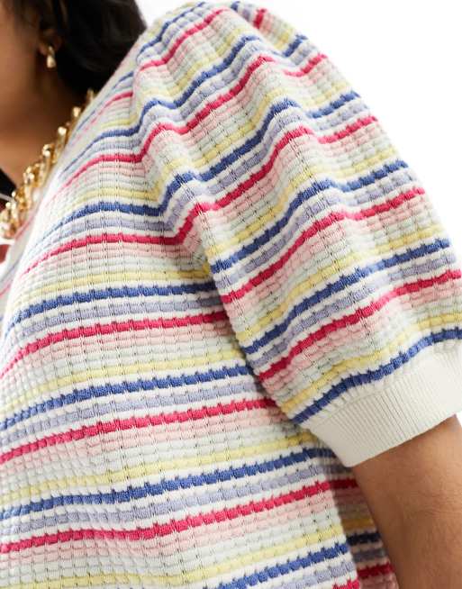 & Other Stories short sleeve knitted top in multicolour stripes with scallop edge neckline , 4 of 4